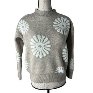 &merci Sweater‎ Floral Brown Small Acrylic Cotton Poly Blend Cropped Floral